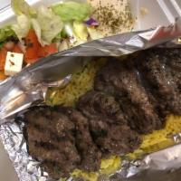 Kefta Kabob · Ground beef kabob in our fire grilled style, lightly seasoned with minced onion and parsley,...