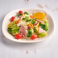 Antipasto Salad · Romaine lettuce, red onions, hot peppers, salami, tomatoes, our fresh gourmet cheese blend a...