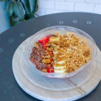 Cocoa Dream Acai Mixture Bowl · Acai, banana, coconut milk, peanut butter, honey, cacao, cacao nibs, and maca. Topped with s...