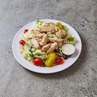 Chicken Salad · Chicken, fresh crisp lettuce, tomatoes, cheese, pepperoncini peppers and your choice of dres...