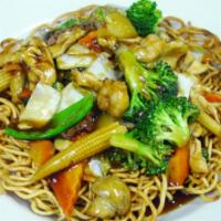Shanghai Noodles · Broccoli, peapods, baby corn, mushrooms, carrots and water chestnuts served over pan fried e...