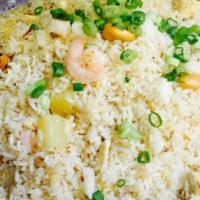 Malaysian Fried Rice · Chicken, shrimp, cashew nuts, pineapple chunks and rice tossed with chef’s signature spices....