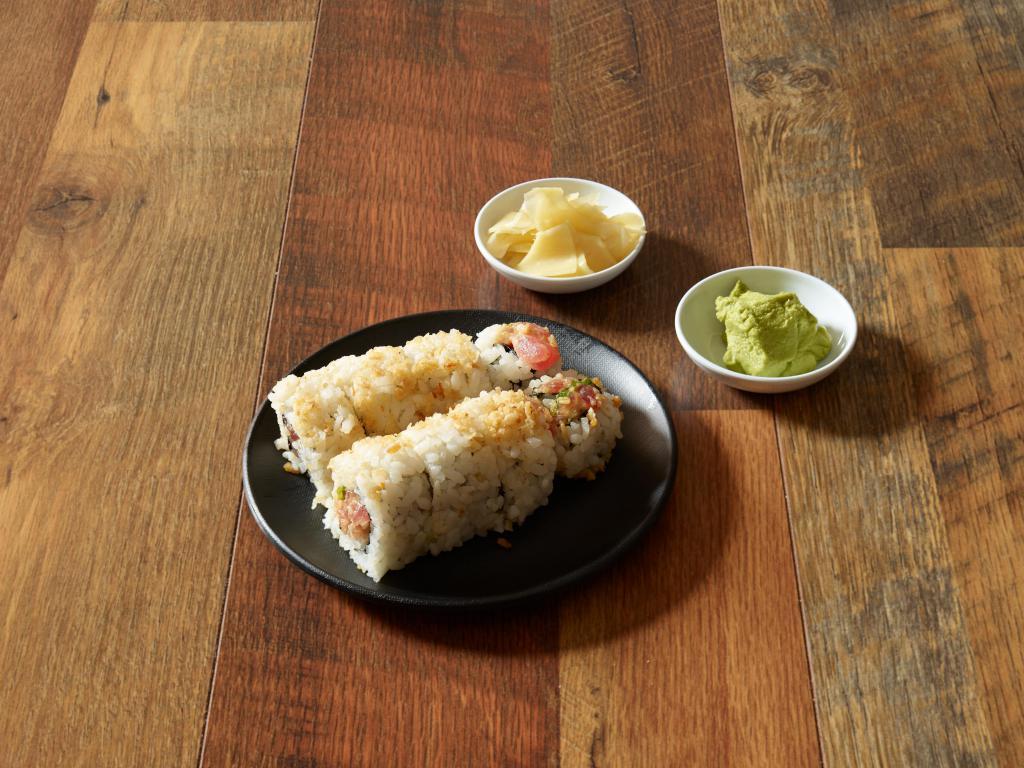 Crunchy Spicy Tuna Roll · Spicy tuna, scallions, onion crunchies and Japanese mayo.