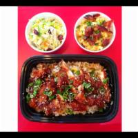 9. Chicken and Rice Plate · Homemade Chicken Katsu (Japanese style fried chicken breast) with katsu sauce, Fried Rice, C...