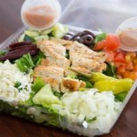 Chicken Greek Salad · Greek salad with grilled marinated chicken breast. 