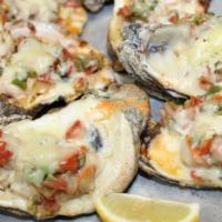 Oyster Diablo · A twist on grilled oysters with pico de gallo, hot sauce, Worcestershire sauce and Monterey ...