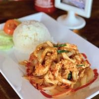 Sriracha Rocker · Stir fried with pepper and salted ring squid mix with spicy sriracha sauce in Thai style. Se...