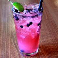 Blueberry Lime Splash · Blueberries, fresh zesty lime mix, and soda bubbles.
