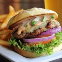 Turkey Burger (3rd prty) · House-made fresh turkey patty, Monterey Jack cheese, avocado, lettuce, onion, tomato, BOB sa...