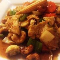 Cashew Nuts · Sauteed meat of choice in roasted sweet chili paste, carrots, onions, bell peppers and cashe...