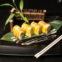 19. Mango Roll · Inside: Eel, crab meat and cucumber. Outside: Mango and avocado.
