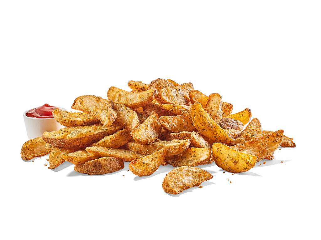 Potato Wedges · Crispy on the outside, soft on the inside and flavored with sour cream and chive seasoning.