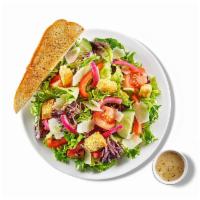 Garden Side Salad · Fresh greens with tomatoes, crunchy cucumbers, red peppers, house-pickled red onions, shaved...