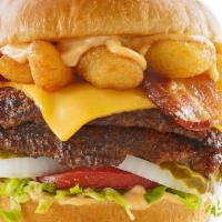Cheese Curd Bacon Burger · double patty / hand-smashed / Wisconsin white cheddar cheese curds / American cheese / bacon...