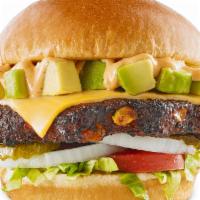 Southwestern Black Bean Burger · Black bean patty / cheddar cheese / avocado / shredded iceberg / tomato / onion / pickles / ...