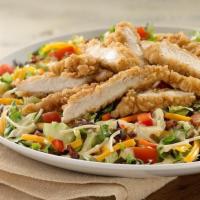 Chicken Salad · Our garden salad and fried chicken tenders.