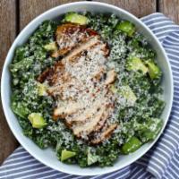 Caesar Kale Salad · Romaine hearts, Fresh Kale, Croutons, Caesar dressing and Parmesan.