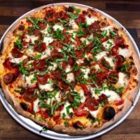 * Meatball and Margherita Pizza · Meatball, pepperoni, roasted red peppers, fresh basil and fresh mozzarella.