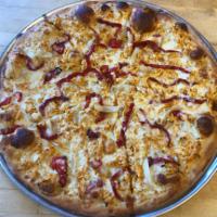 * Buffalo Chicken Pizza (spicy) · A little Buffalo heat and a sweet tang with roasted red peppers, caramelized onions, Gorgonz...