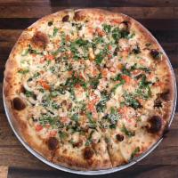 * Shrimp Scampi White Pizza (Spicy) · Shrimp sauteed in our own homemade white wine sauce and topped with onion, diced tomato, roa...
