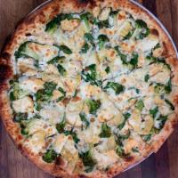 Veggie Alfredo Pizza (New) · Come with: Basted in our homemade cheesy Alfredo sauce and topped with spinach, roasted garl...
