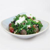 Kale Yeah! Salad · Sun dried mission figs, shredded kale, grapes, pine nuts, shaved Parmesan and pomegranate vi...