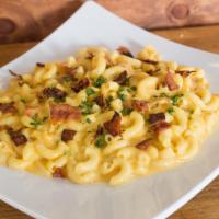 Baked Mac N' Cheese · Macaroni pasta with bacon, American and Parmesan cheese. Served with bread.