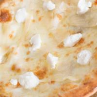 Four Cheese Pizza · White pie. Goat cheese, Gorgonzola, and parmigiano.