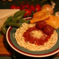 Spaghetti · Served with your choice of sauce and garlic bread, sausage or meatball.