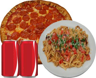 # 4. Medium 1-Topping Pizza, 1- Pasta of your choice Special · With 2 cans of soda.
