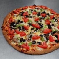 Vegetarian Special Pizza · Mushrooms, olives, bell pepper, onions, and fresh tomato.
