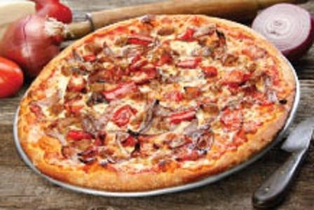 Wham, Bam, Thank You Mammoth Pizza · Italian sausage, roasted red peppers, caramelized onions, Parmesan, tomato sauce and mozzarella.
