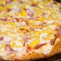 Hawaiian Pizza · Red sauce, original crust, mozzarella cheese Canadian bacon, pineapple and extra cheese.