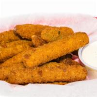 Zucchini Sticks · 8 fried and battered zucchini, served with ranch.