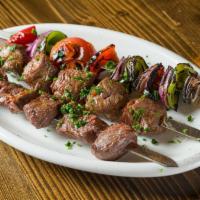 Lamb Shish Kabob · Served with your choice of side, 2 skewers and bread.