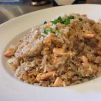 Salmon Fried Rice · Salmon pan-fried with egg and onion.