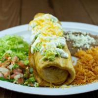 Combo #4 Chimichanga · A deep fried burrito (choice of meat) with beans and cheese inside with guacamole,sour cream...
