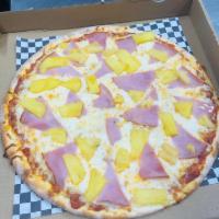 Hawaiian Pizza · Canadian bacon, fresh cut pineapple and mozzarella cheese.