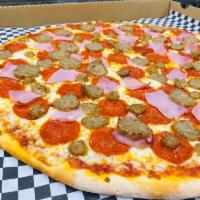 Meat Lovers Pizza · Pepperoni, sausage, meatballs, ham and mozzarella cheese.