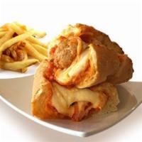 Meatball Sandwich · Homemade meatballs drenched in marinara sauce and melted mozzarella cheese. Served with a si...