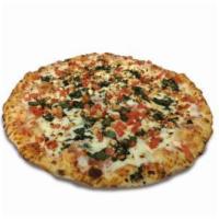 Mediterranean Pizza · Pizza sauce, tomato, basil and feta cheese.