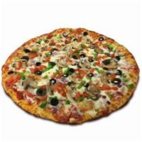 Vegetarian Pizza · Pizza sauce, mushroom, onion, bell pepper, olive and tomato.
