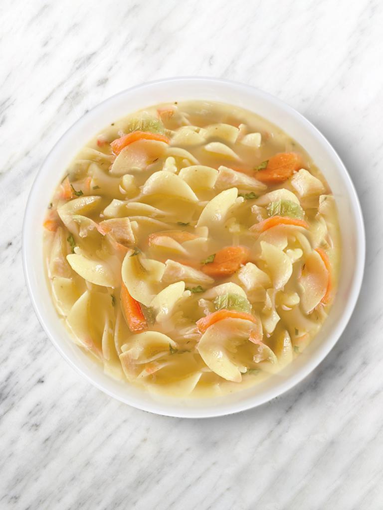 Chicken Noodle Soup · Chicken, egg noodles, carrot, onion, and celery.