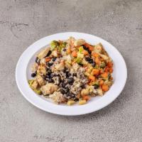 The Chop · Grilled chicken, broccoli, carrots, squash, sesame seeds, black beans, brown rice all diced ...