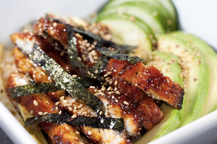 Unagi Don · Broiled fresh eel over a bed of sushi rice. Served with garden salad or miso soup.
