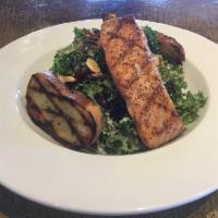 Organic Beet and Salmon Salad · Mixed greens, cherry tomatoes, oven roasted golden & red beets, toasted almonds, topped with...