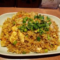 Curry Fried Rice · Stir-fried rice with your choice of meat, onion, carrot, green peas, egg and a touch of mild...