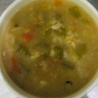 Chicken Vegetable Soup · Home-made Chicken Soup with grilled chicken breast, celery, carrots, onion, and brown rice. ...