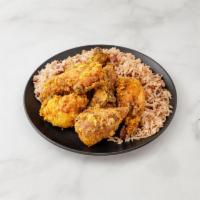Fried Chicken · Served with roti, white rice, pea and rice, vegetable rice or boiled provision with steamed ...