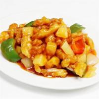 Sweet and Sour Chicken · Served with white rice.